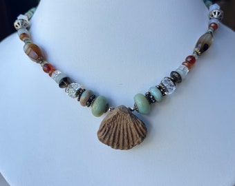 fossilized clam shell necklace