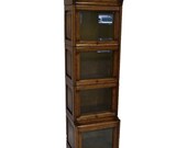 Mission Narrow Oak Barrister Bookcase 4 Stack High with Beveled Glass