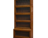 Mission Style Oak Barrister Bookcase 5 Stack High with Leaded Glass
