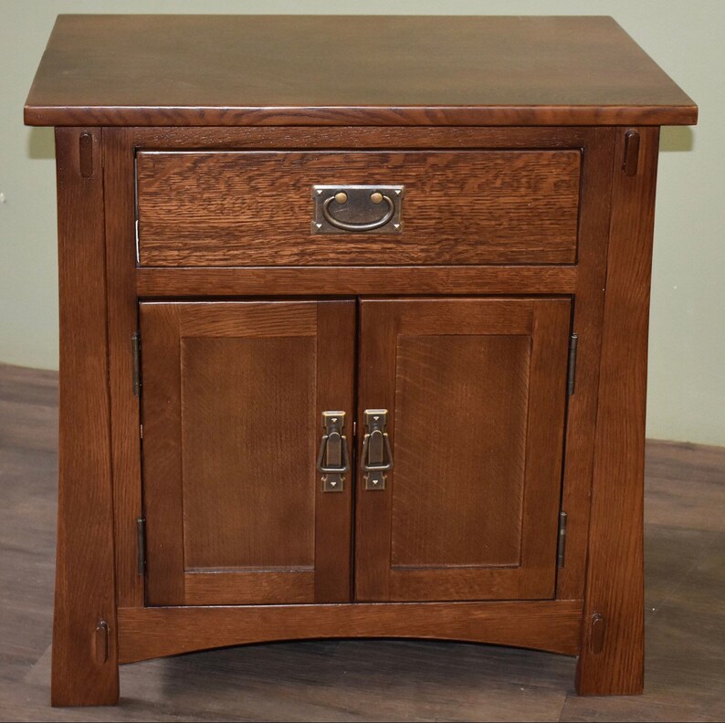 Mission Style Solid Oak Nightstand in Walnut Stain Etsy