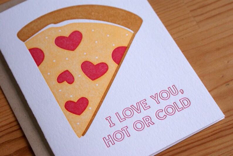 Pizza Card Letterpress Card, I Love You, Valentines Day Card, Anniversary Card image 2