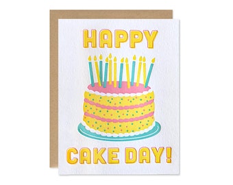 Happy Cake Day! – Happy Birthday Card, Letterpress Card, Birthday Cake Card, Birthday Card Friend