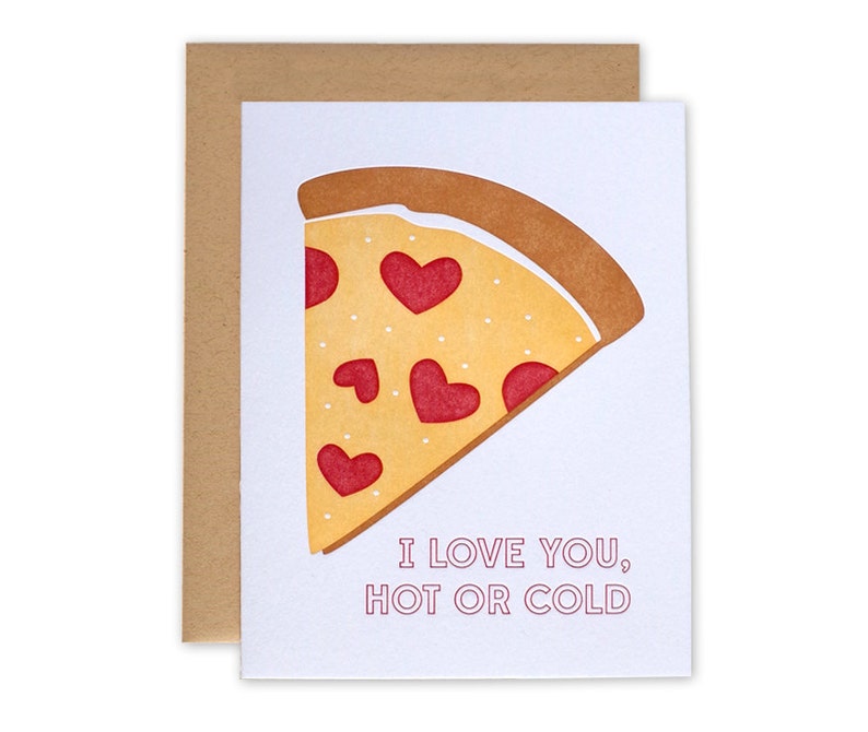 Pizza Card Letterpress Card, I Love You, Valentines Day Card, Anniversary Card image 1