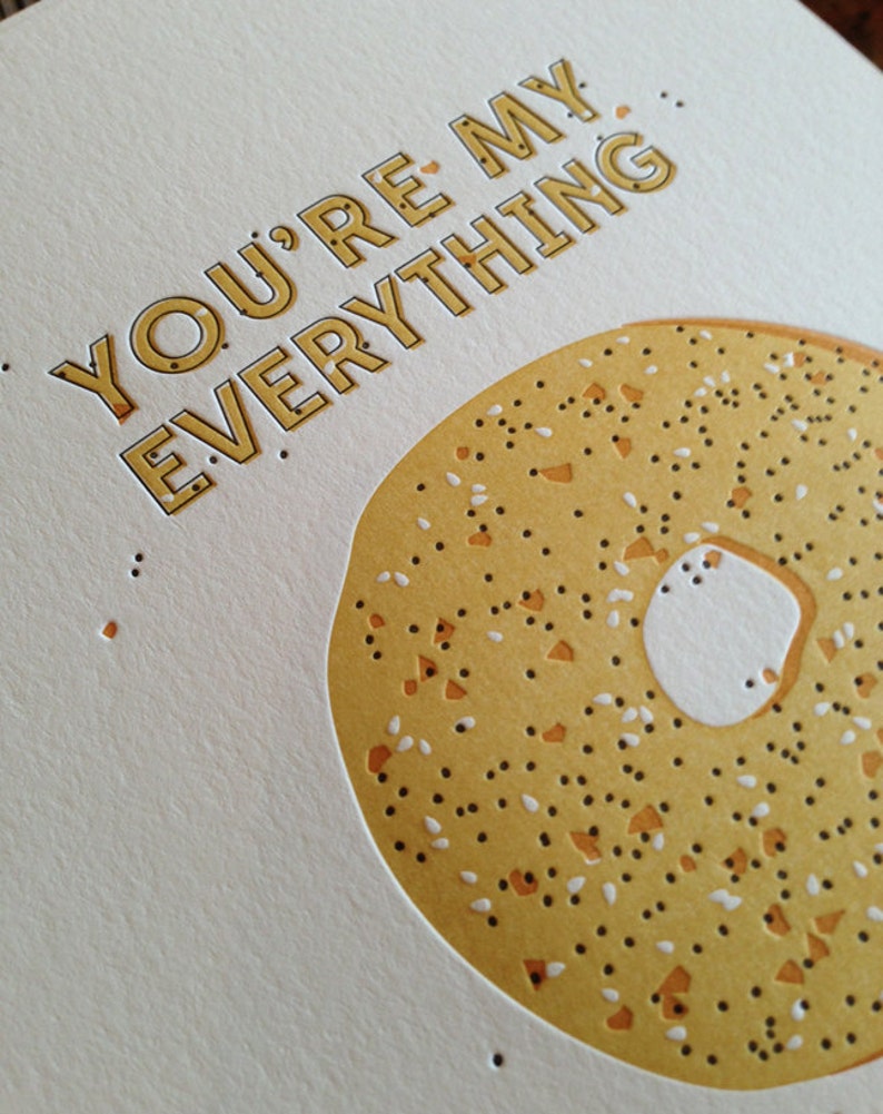 Everything Bagel Letterpress Card, Valentines Day Card, Mothers Day Card, Anniversary Card image 5
