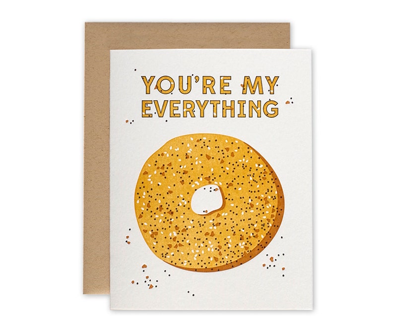 Everything Bagel Letterpress Card, Valentines Day Card, Mothers Day Card, Anniversary Card image 1