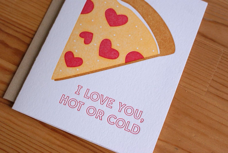 Pizza Card Letterpress Card, I Love You, Valentines Day Card, Anniversary Card image 3