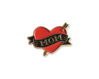 Mom Tattoo Enamel Pin – Lapel, Hard Enamel, Mothers Day Gift, Mother, Heart