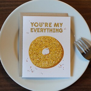 Everything Bagel Letterpress Card, Valentines Day Card, Mothers Day Card, Anniversary Card image 3