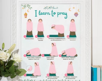 Prayer Guide Poster, Muslim Kids Learning, Illustrated Steps (Digital Download)