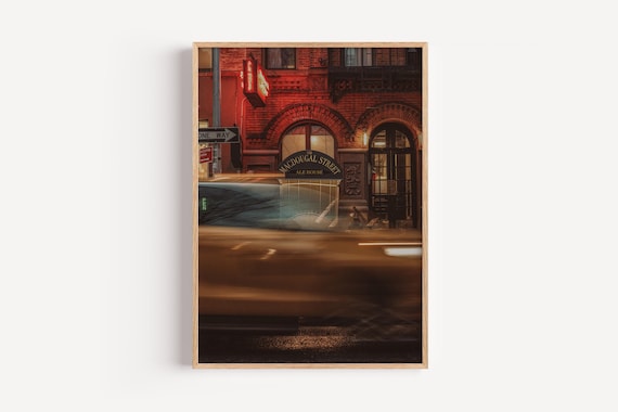 Greenwich Village Night Fine Art Print – NYC Yellow Taxi, Macdougal Street