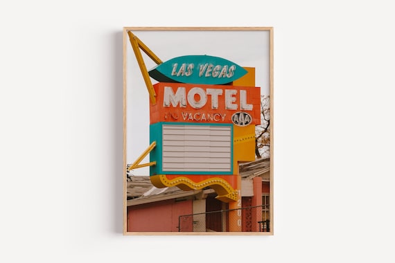 Las Vegas Motel Retro Sign Print – Vintage Neon Wall Art – Home & Hotel Decor