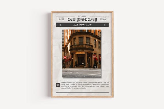 Delmonico’s NYC Vintage Newspaper Style Poster – Fine Art Print – Retro Wall Art Decor