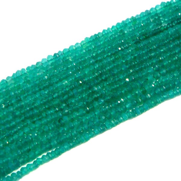 Green Onyx Faceted Rondelle Semi Precious Gemstone Beads (Quality AA) / 129 Pieces / CODE 10