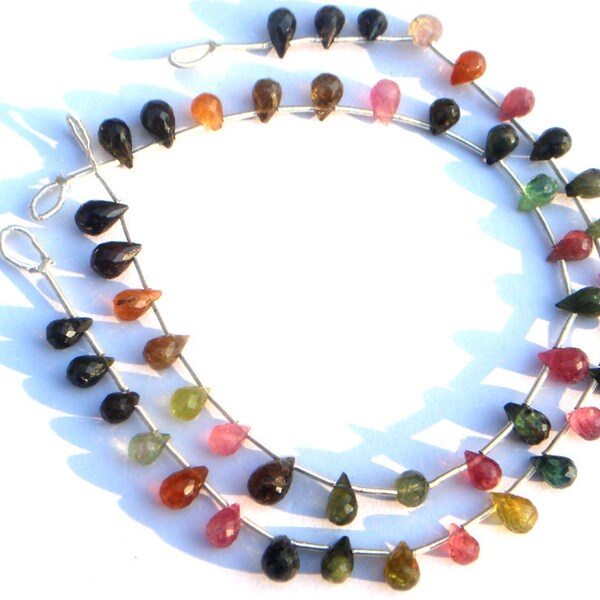 Multi Tourmaline Faceted Drops Semi Precious Gemstone Beads (Quality A) / 22 Pieces / CODE 227