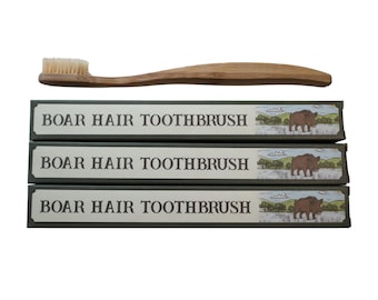 Boar Bristle Toothbrush | 3 PACK | Plastic Free | Bamboo Handle | No Microplastics | Natural Toothbrush | 100% Boar Bristles
