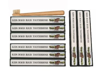 Kids Boar Bristle Bamboo Toothbrush | 9 PACK | Plastic Free | Bamboo Handle | Natural Kids Toothbrush | 100% Boar Bristles