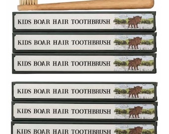 Kids Boar Bristle Bamboo Toothbrush | 6 PACK | Plastic Free | Bamboo Handle | Natural Kids Toothbrush | 100% Boar Bristles