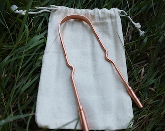 Copper Tongue Scraper | Tongue Cleaner | TU2 99.95% Pure | Natural Oral Care | Plastic Free | No Plating or Coatings | Cotton Bag Included