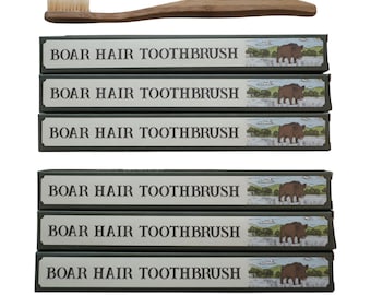 Boar Bristle Toothbrush |  6 PACK | Plastic Free  |  Bamboo Handle  |  No Microplastics  |  Natural Toothbrush  |  100% Boar Bristles