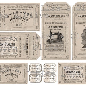 Digitale vintage Franse Ephemera fournituren bewerkte kantpatroonkaarten Au Bon Marche voorbeeldkantkaarten Lisa en Olive
