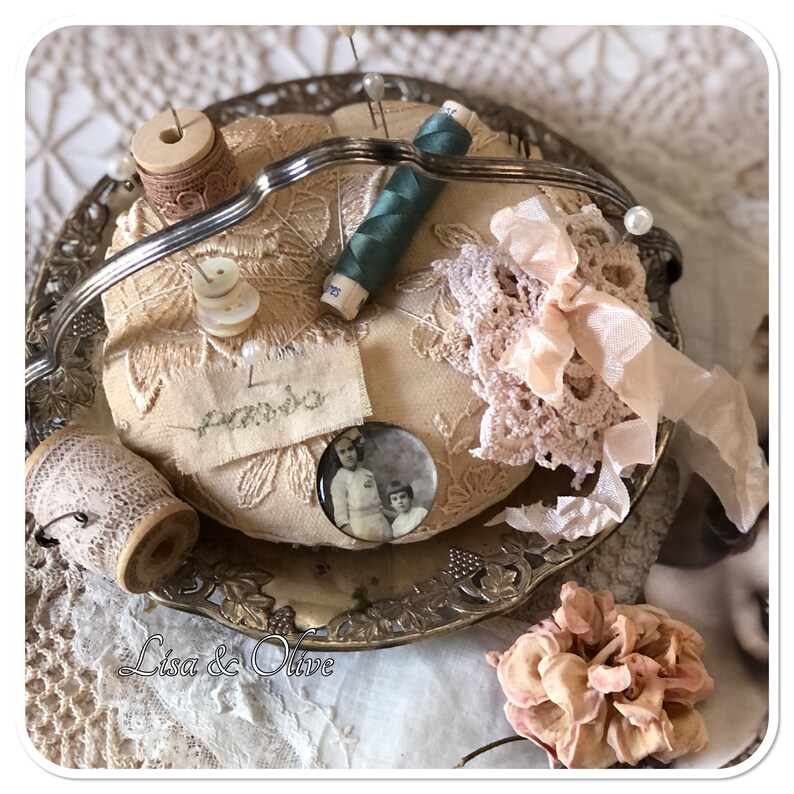 Vintage style pin cushion in a pretty silver style vintage Etsy