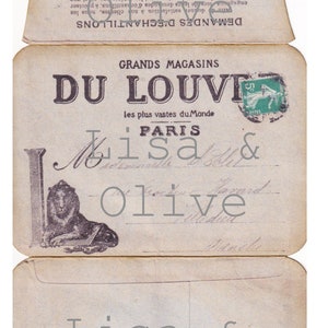 Digital Vintage French Ephemera haberdashery Envelope for lace sample cards Grand Magasins Du Louvre Envelope Junk Journal ephemera