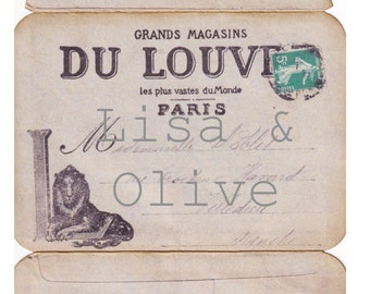 Digital Vintage French Ephemera haberdashery Envelope for lace sample cards Grand Magasins Du Louvre Envelope Junk Journal ephemera