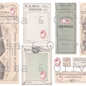 Digital Vintage French Ephemera Rose fournituren kant voorbeeldkaarten Rose button card Shabby chic Lace kaarten 3 van Lisa and Olive