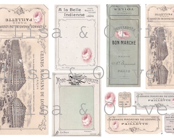 Digital Vintage French Ephemera Rose fournituren kant voorbeeldkaarten Rose button card Shabby chic Lace kaarten 3 van Lisa and Olive