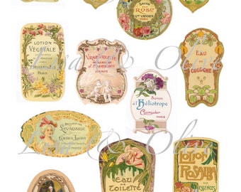 Digital Vintage French Ephemera soap, perfume and Lotion labels Junk Journal ephemera  - Lisa and Olive