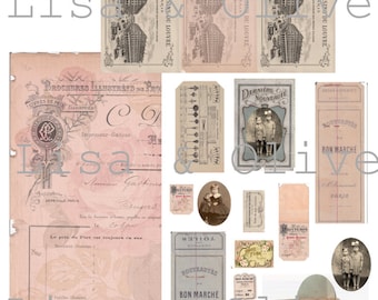 Digital Vintage French Ephemera haberdashery lace sample card folder Junk Journals by Lisa and Olive