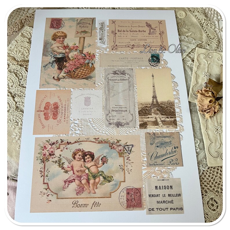 Digital Vintage French Ephemera Snippets Collage Sheet Pretty Floral ...