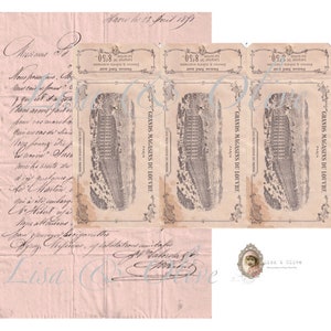 Digitale vintage Franse Ephemera Lace kaartmap fournituren kantkaarten voorbeeldkaart van Lisa and Olive