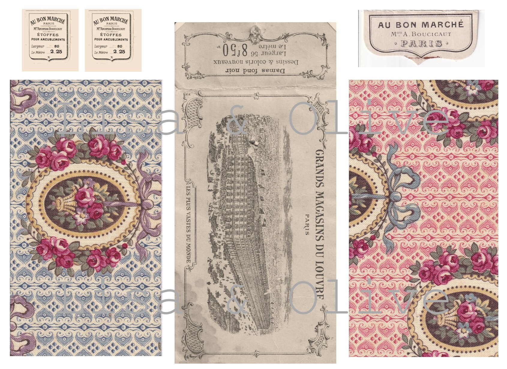 Digital Antique Fabric and Lace Vintage French Ephemera haberdashery lace sample cards lace cards 4 by Lisa and Olive