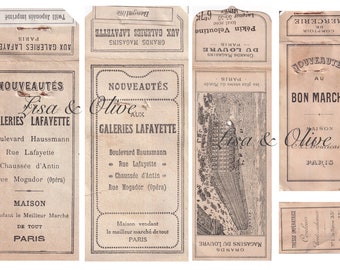 Digital Vintage French Ephemera haberdashery lace sample cards  Galeries Lafayette Au Bon Marche sample Lace cards Magasins Du Louvre