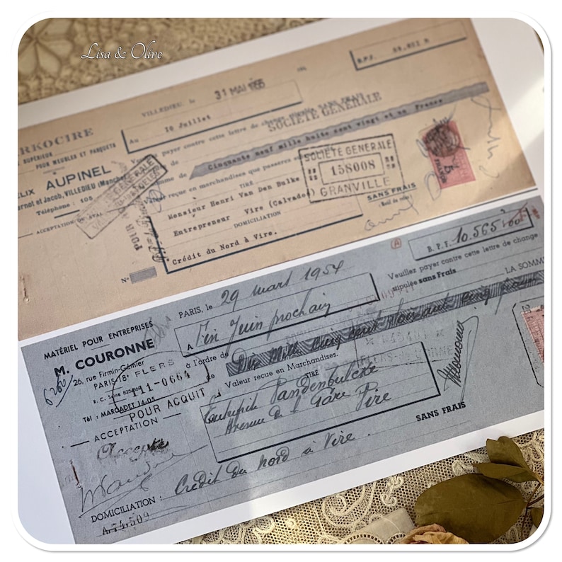 Retro Cheque Digital Vintage French Ephemera Cheques Great for Junk Journals Lisa ...
