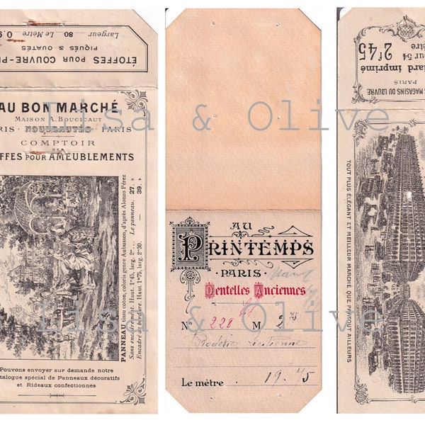 Digital Vintage French Ephemera mercería tarjetas de muestra de encaje 7 muestras Tarjetas de encaje 1 por Lisa y Olive