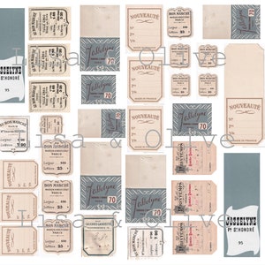 Digitaal vintage Frans Ephemera-collageblad petite kantmonstertags Junk Journals van Lisa and Olive