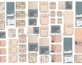 Digital Vintage French Ephemera collage sheet petite lace sample tags Junk Journals by Lisa and Olive