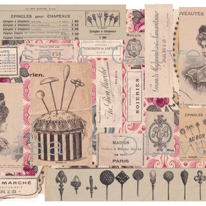 Foglio collage Digital Epingles Pour Chapeaux Vintage French Ephemera campioni di merceria floreale di Lisa e Olive