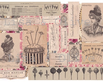 Digital Epingles Pour Chapeaux Vintage French Ephemera collage sheet pretty floral haberdashery samples by Lisa and Olive