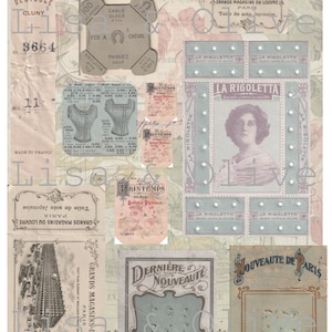 Cartes numériques vintage pour boutons de mercerie Ephemera Français