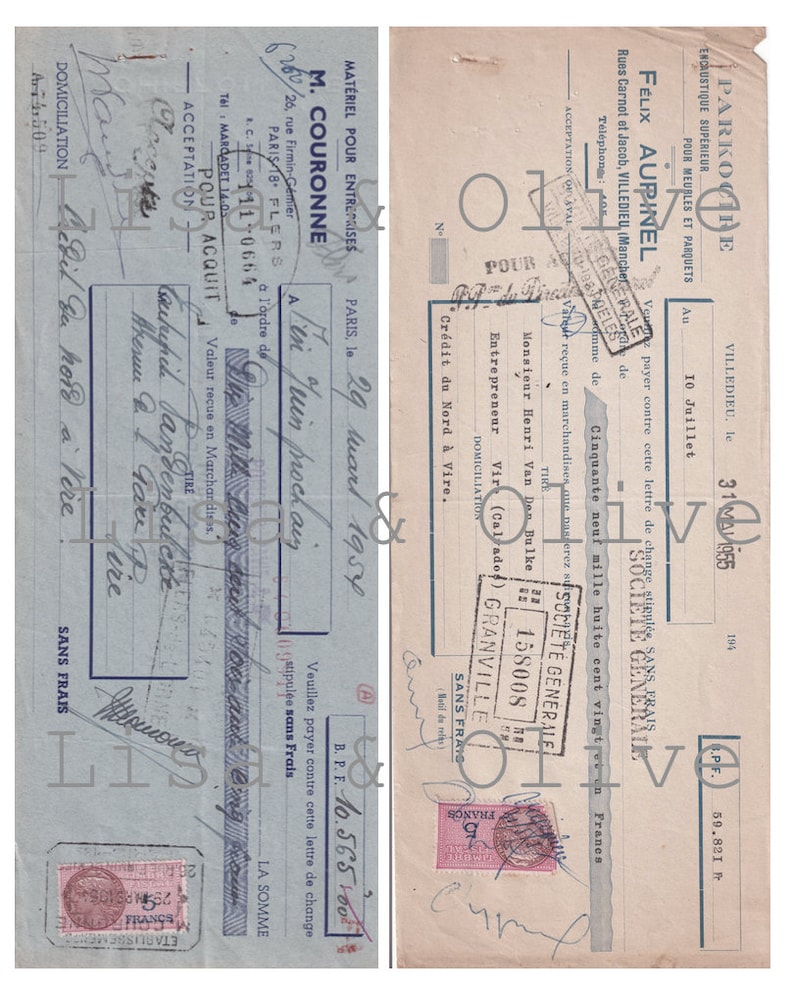 Retro Cheque Digital Vintage French Ephemera Cheques Great for Junk Journals Lisa ...
