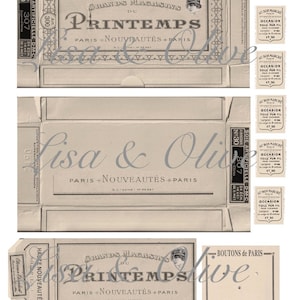 Digitale vintage French Ephemera fourniturendoos voor kantmonsters Junk Journals van Lisa and Olive