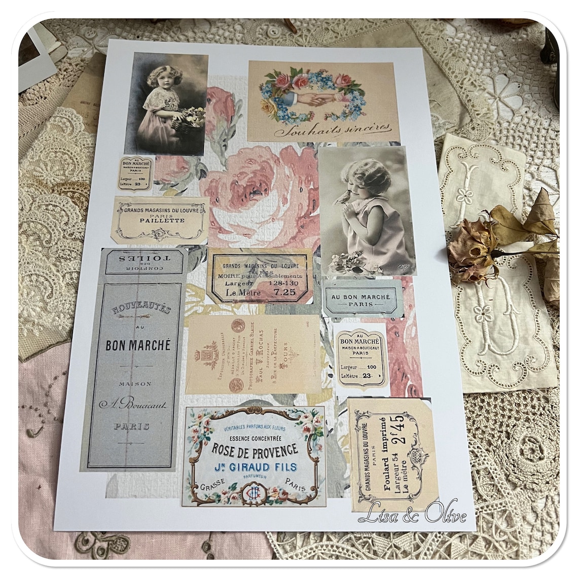 Digital Vintage French Ephemera Collage Sheet Pretty Floral ...