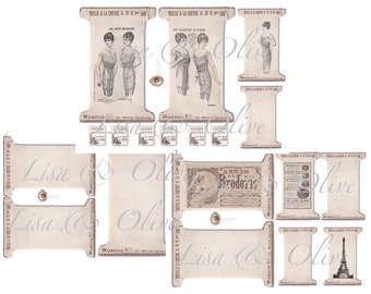 Digital Vintage French Ephemera Lace winder cards haberdashery lace cards fabric cards  by Lisa and Olive