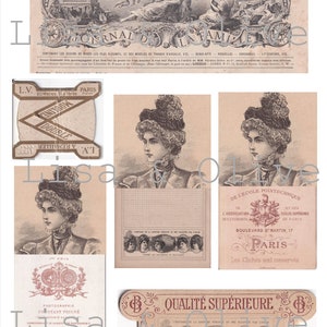 Digitale Vintage Franse Ephemera fournituren kant spoelkaarten Draadkaart 7 monsters geweldig voor Junk Journals door Lisa en Olive