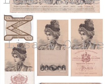 Digital Vintage French Ephemera haberdashery lace spool cards Thread card 7 samples great for Junk Journals by Lisa and Olive