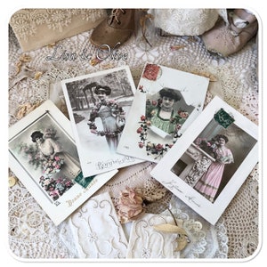 vintage Français Ephemera Printable Postcards vintage Français Ladies Flower Postcards Shabby Chic Postcards Digital Images