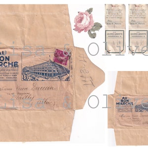 Digitale antieke Franse enveloppen en kleine voorbeeldkaartjes kant Vintage French Ephemera fournituren en kantpatroonkaarten van Lisa en Olive